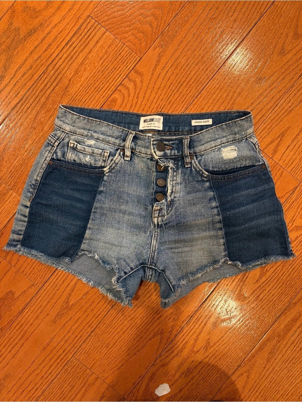 William Rast High Rise Denim Shorts 26 Distressed Button Fly Cutoff Jorts
